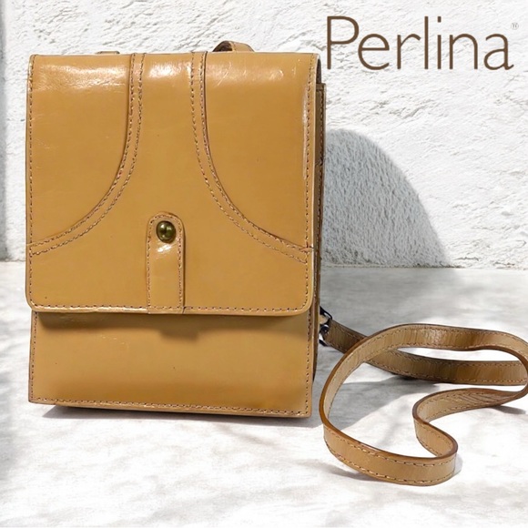 Perlina Handbags - PERLINA Vintage Tan Leather Crossbody Wallet Bag